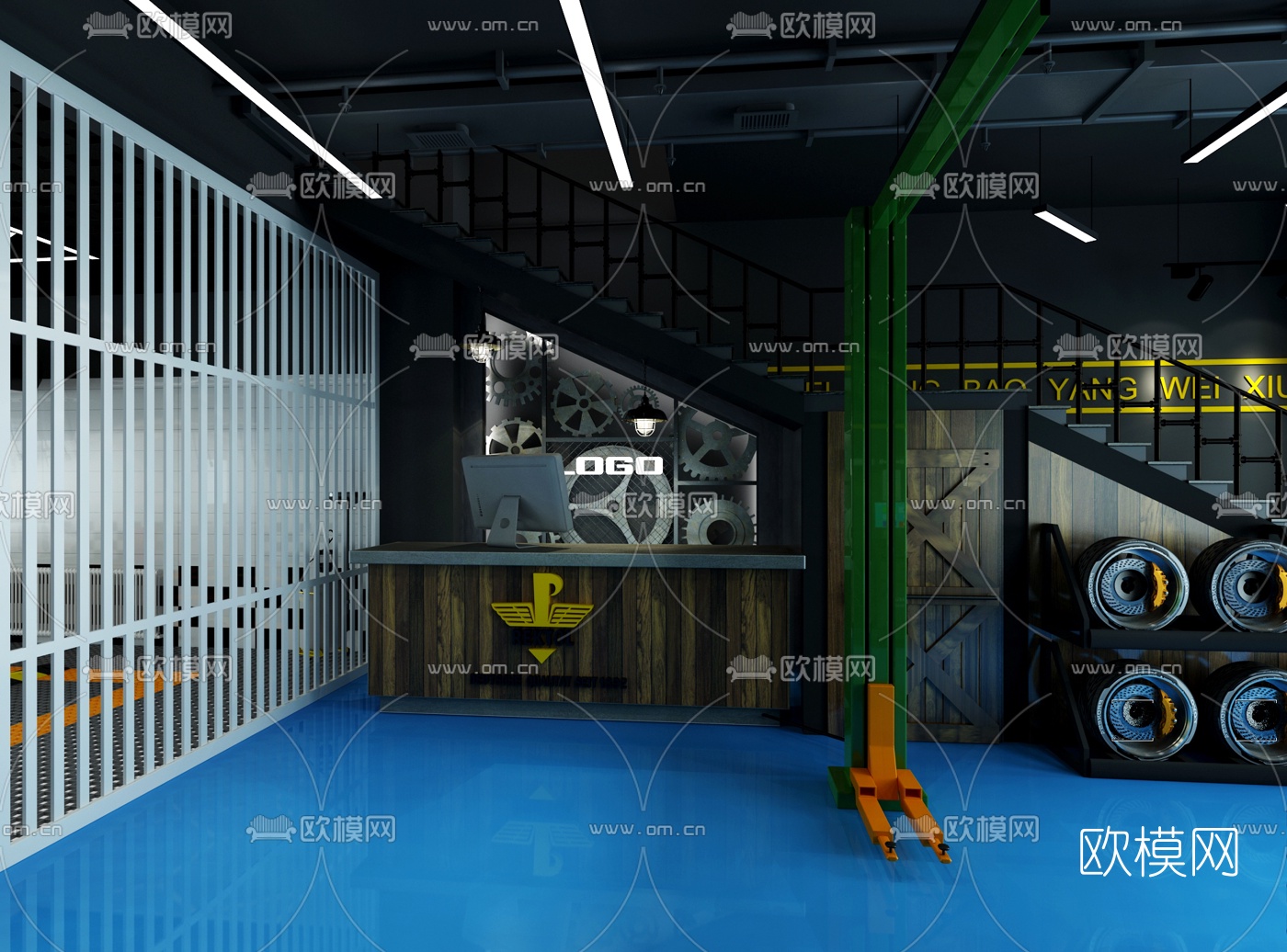 现代洗车汽车维修养护店3d模型
