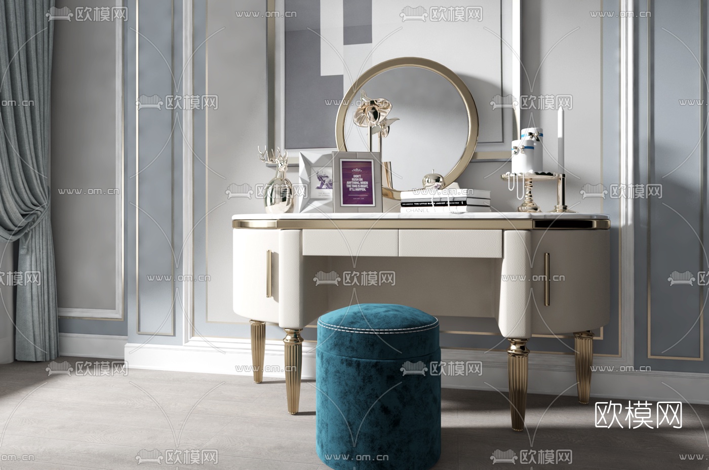 后现代轻奢梳妆台3d模型下载（渲染图1）