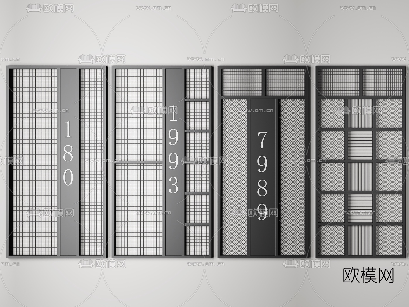 工业风金属网格屏风组合3d模型下载