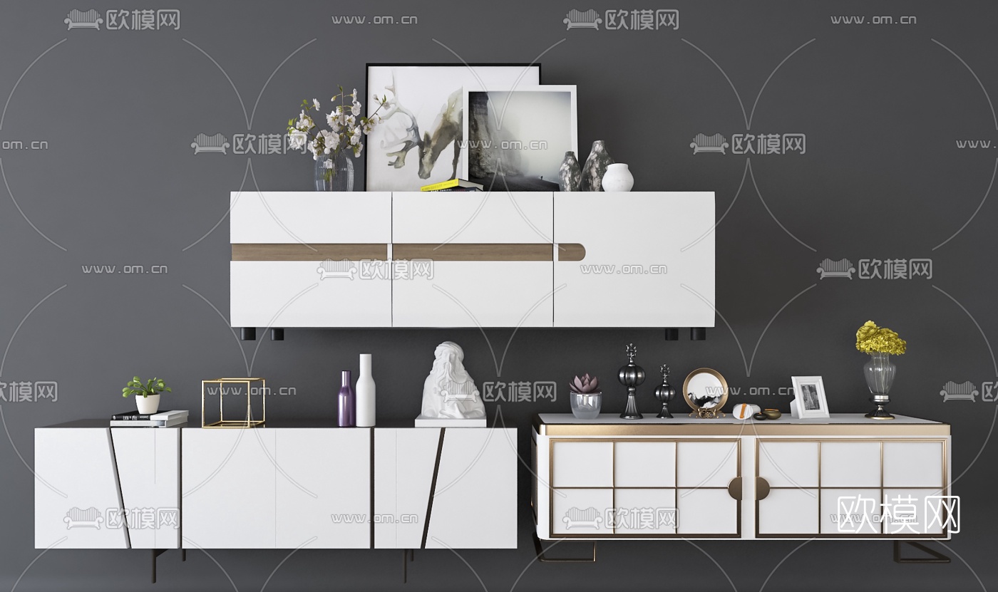 后现代电视柜组合3d模型下载