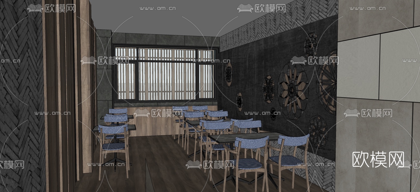 新中式餐厅su模型下载（渲染图2）