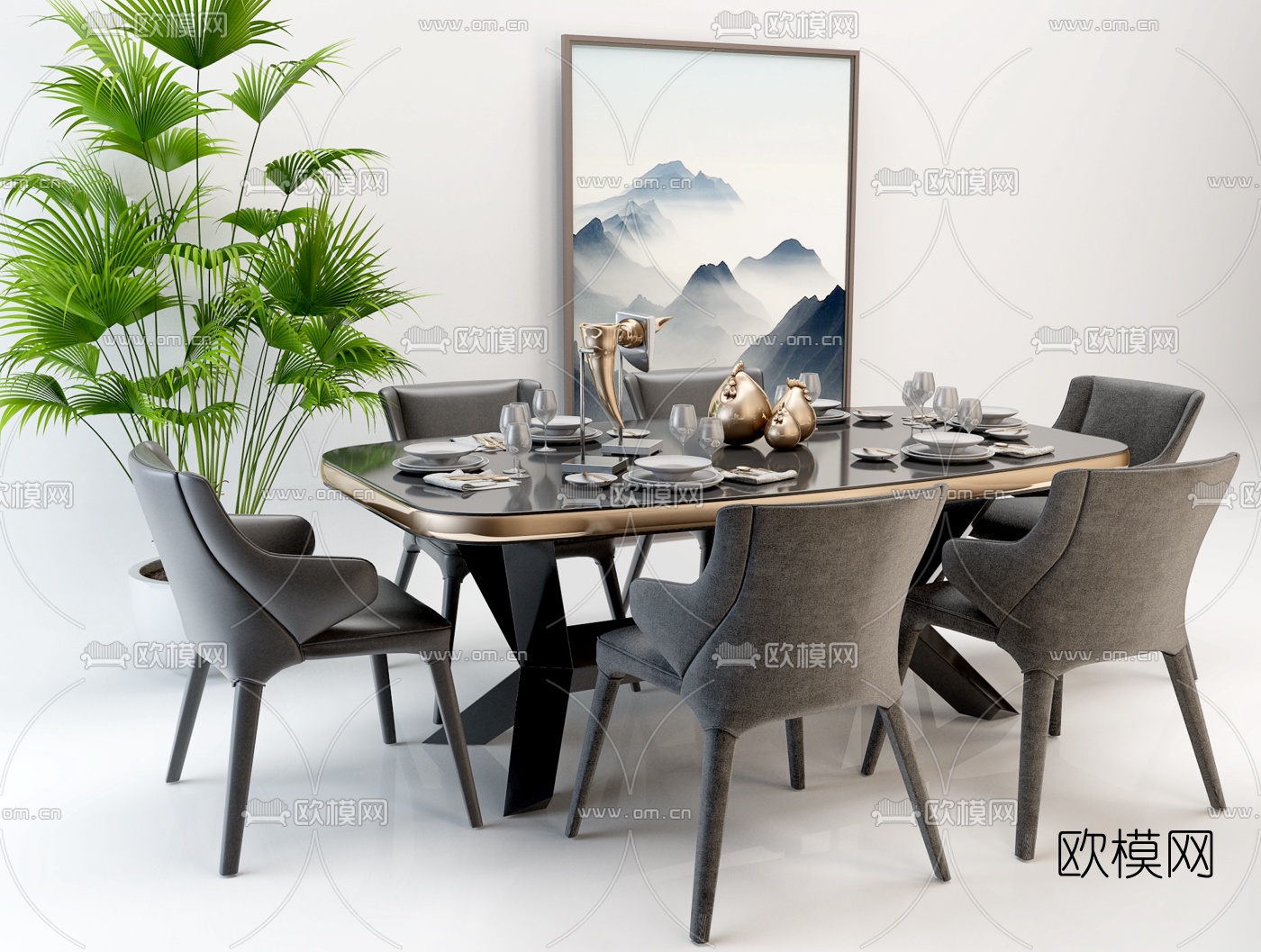 北欧轻奢餐桌椅3d模型