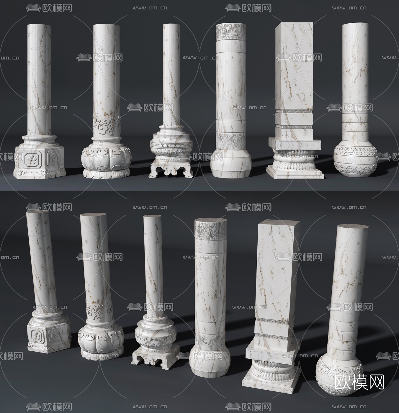 中式雕花柱子3d模型