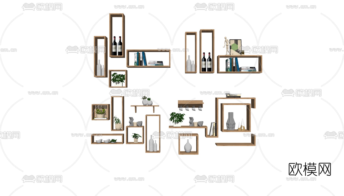 北欧置物架搁板组合su模型下载（渲染图2）