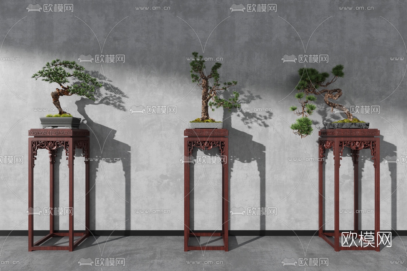 中式松树盆景3d模型下载