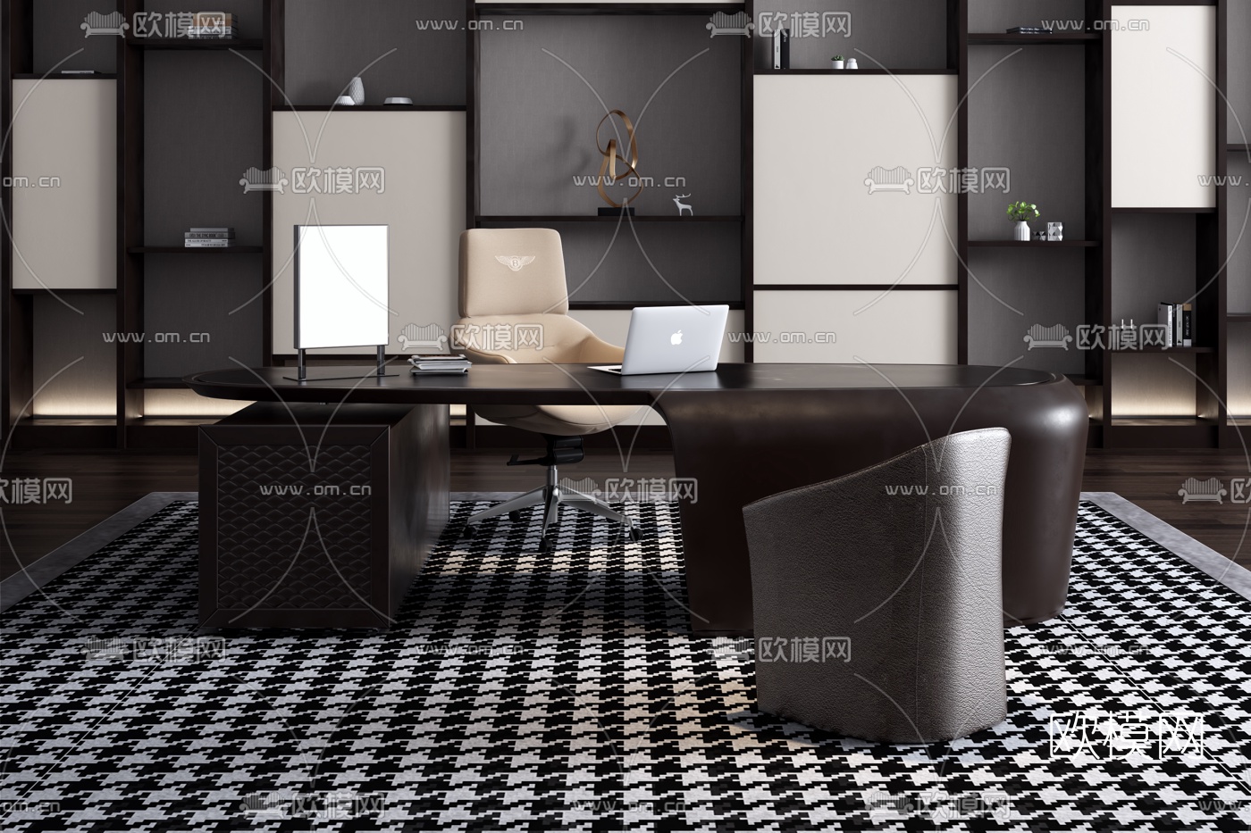 英国BENTLEY品牌 现代办公班台3d模型下载（渲染图1）