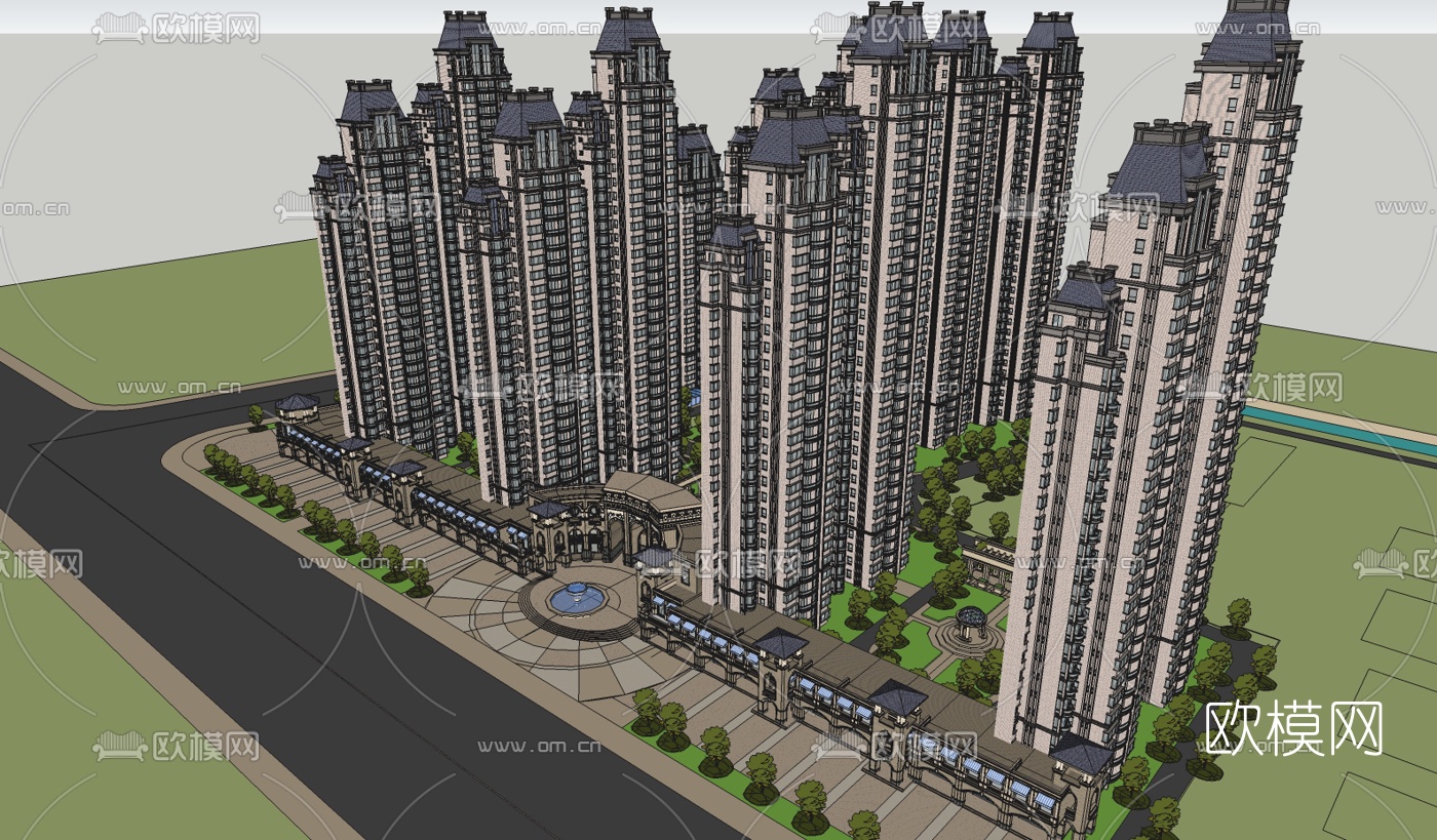 法式小区规划su模型下载（渲染图1）