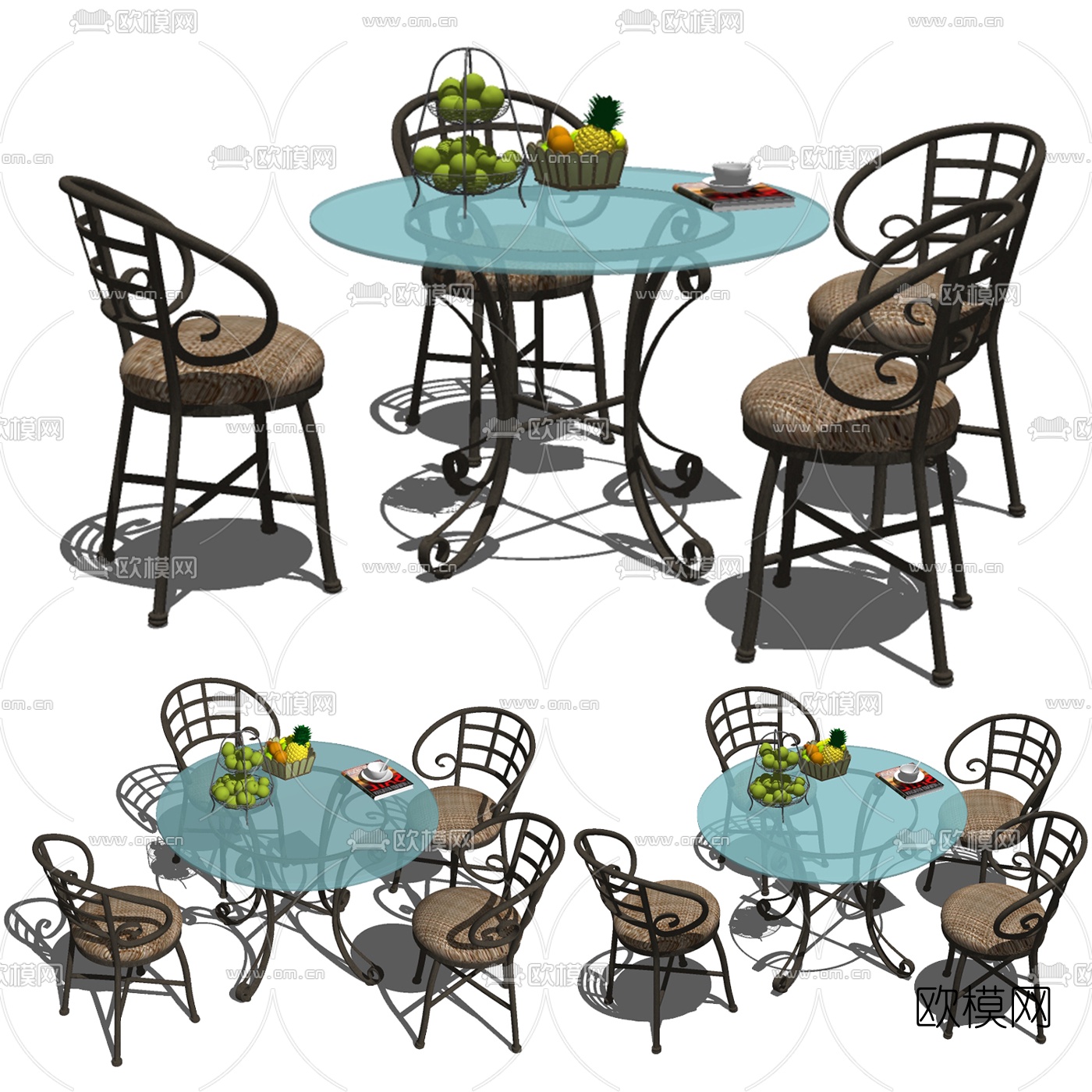 美式田园休闲桌椅组合免费su模型下载（渲染图2）