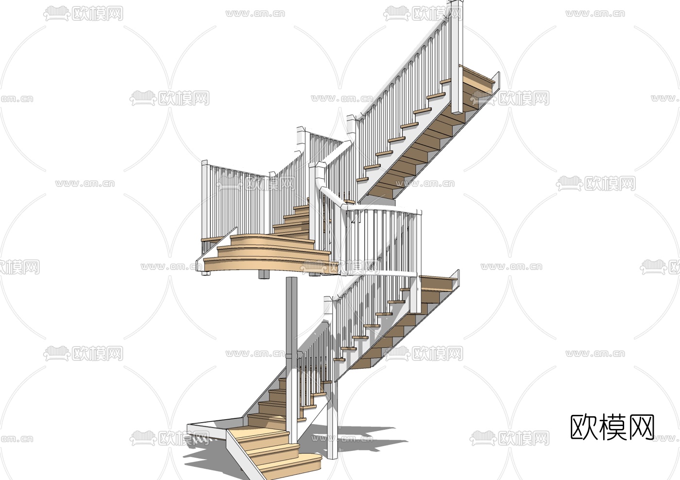 美式木质楼梯su模型