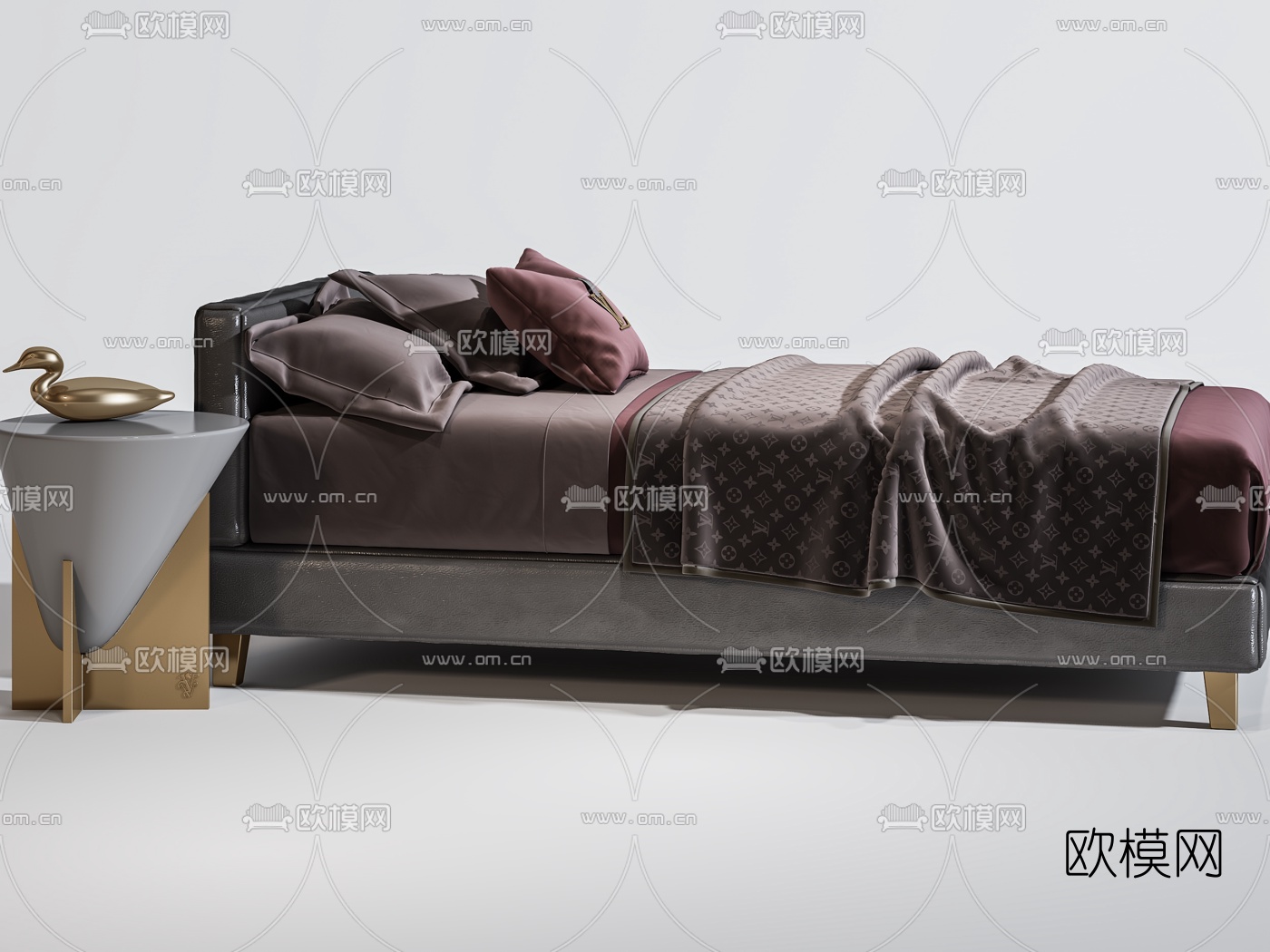 现代皮革单人床3d模型