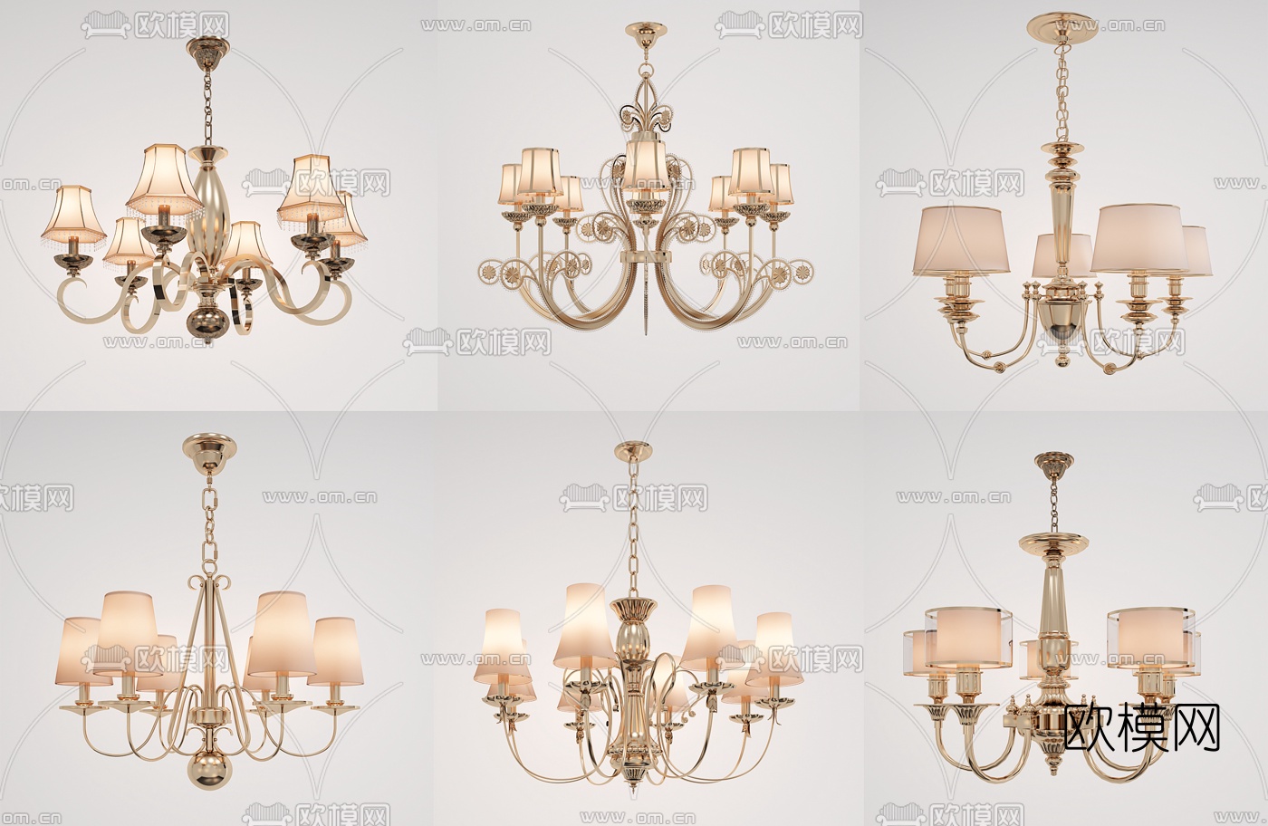 欧式精美金属吊灯组合3D模型下载