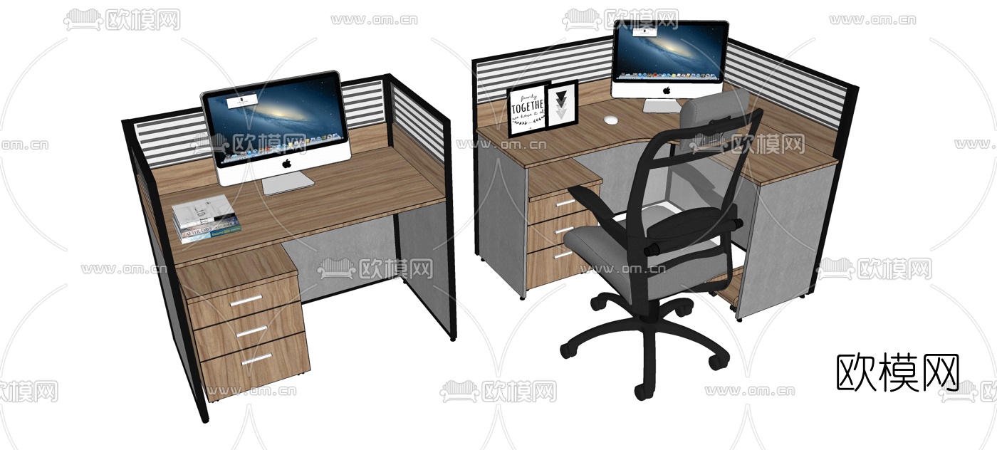 北欧办公桌椅组合su模型下载