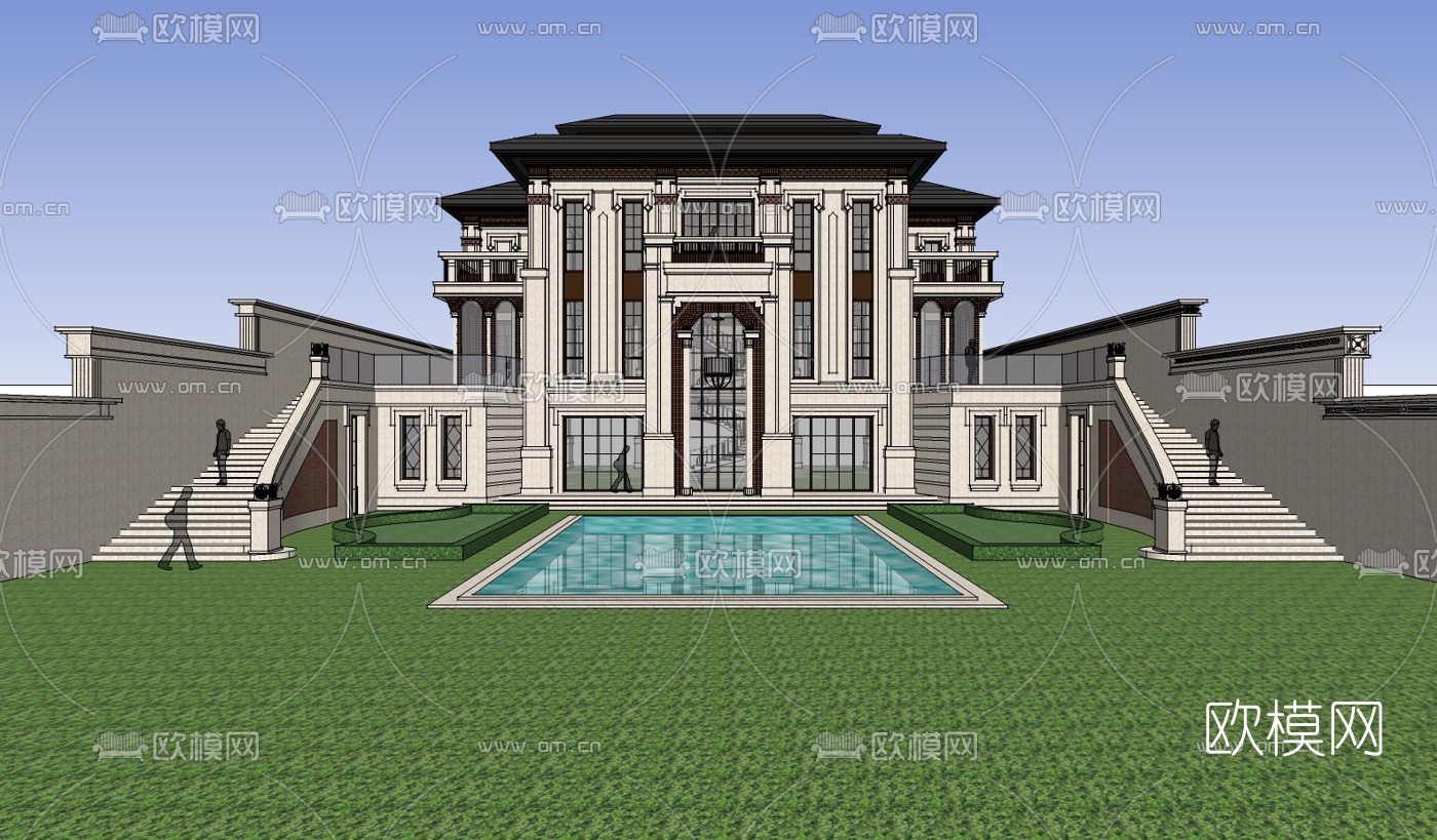 欧式独栋别墅su模型下载（渲染图2）