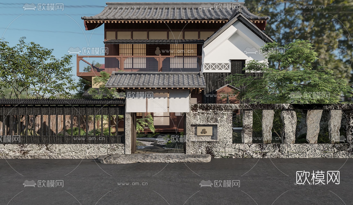 日式民宿建筑外观3d模型下载（渲染图2）