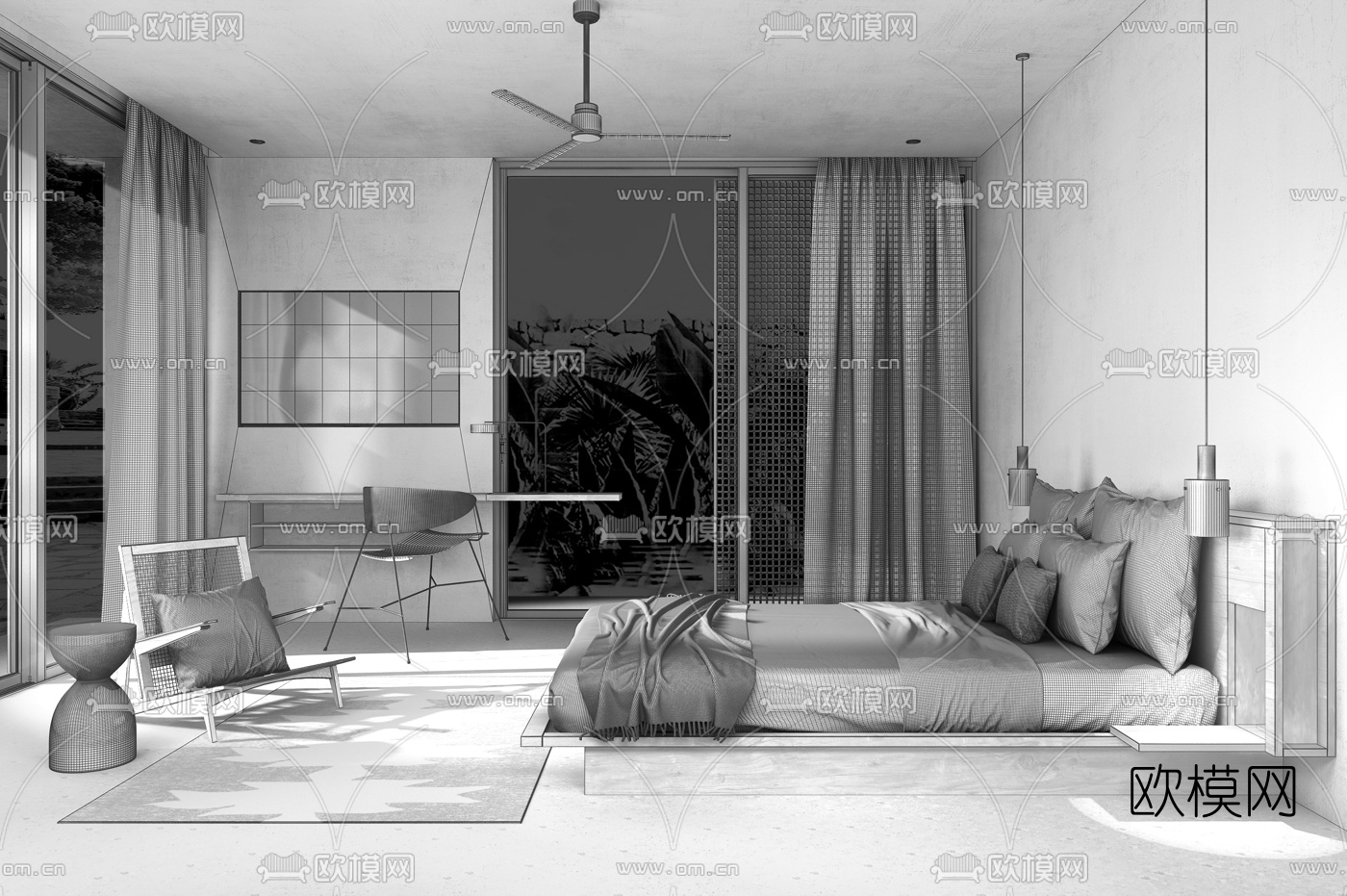 Lambs and Lions设计 自然风酒店客房3d模型下载（渲染图4）