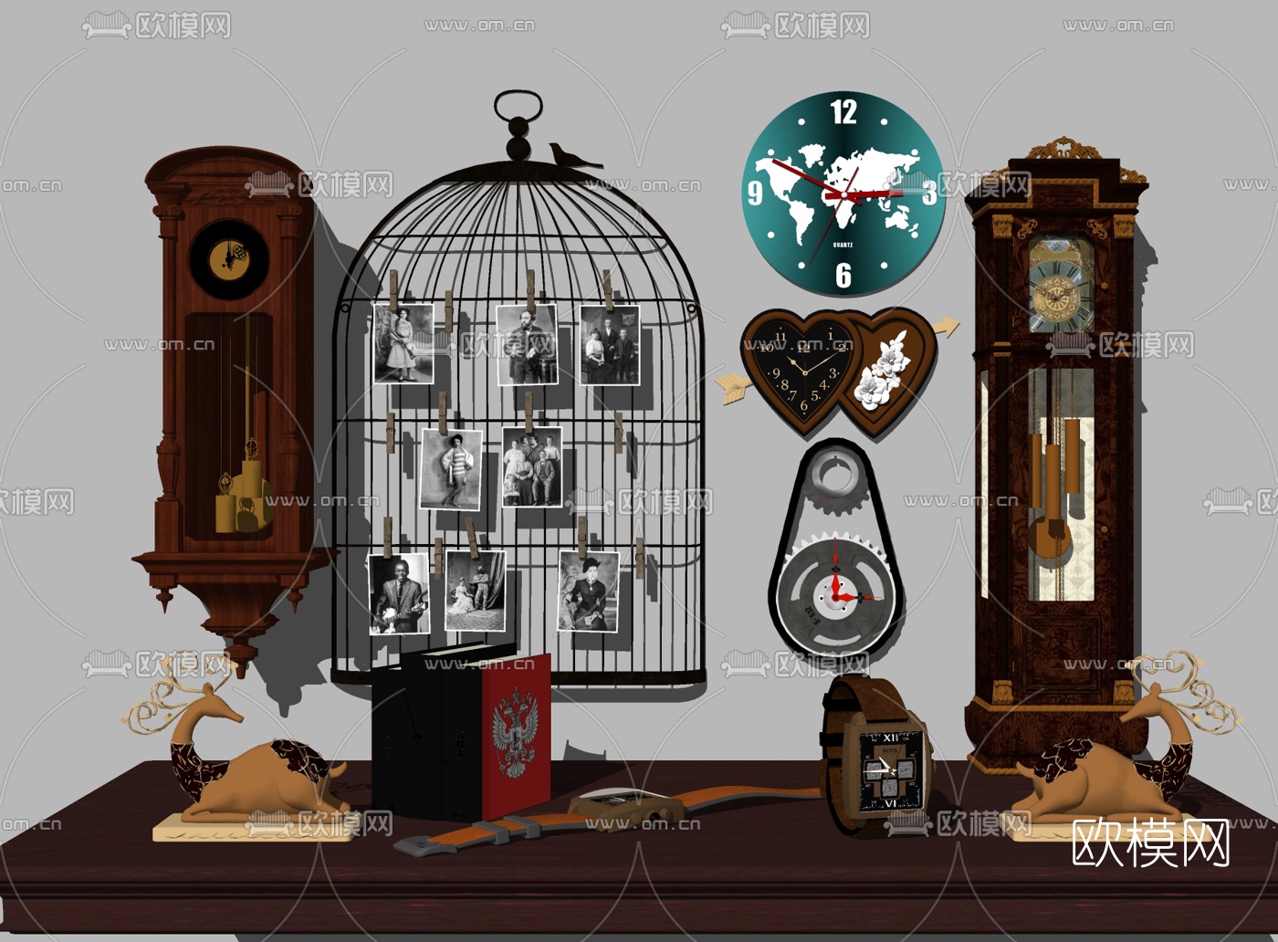 欧式挂钟手表摆件su模型下载