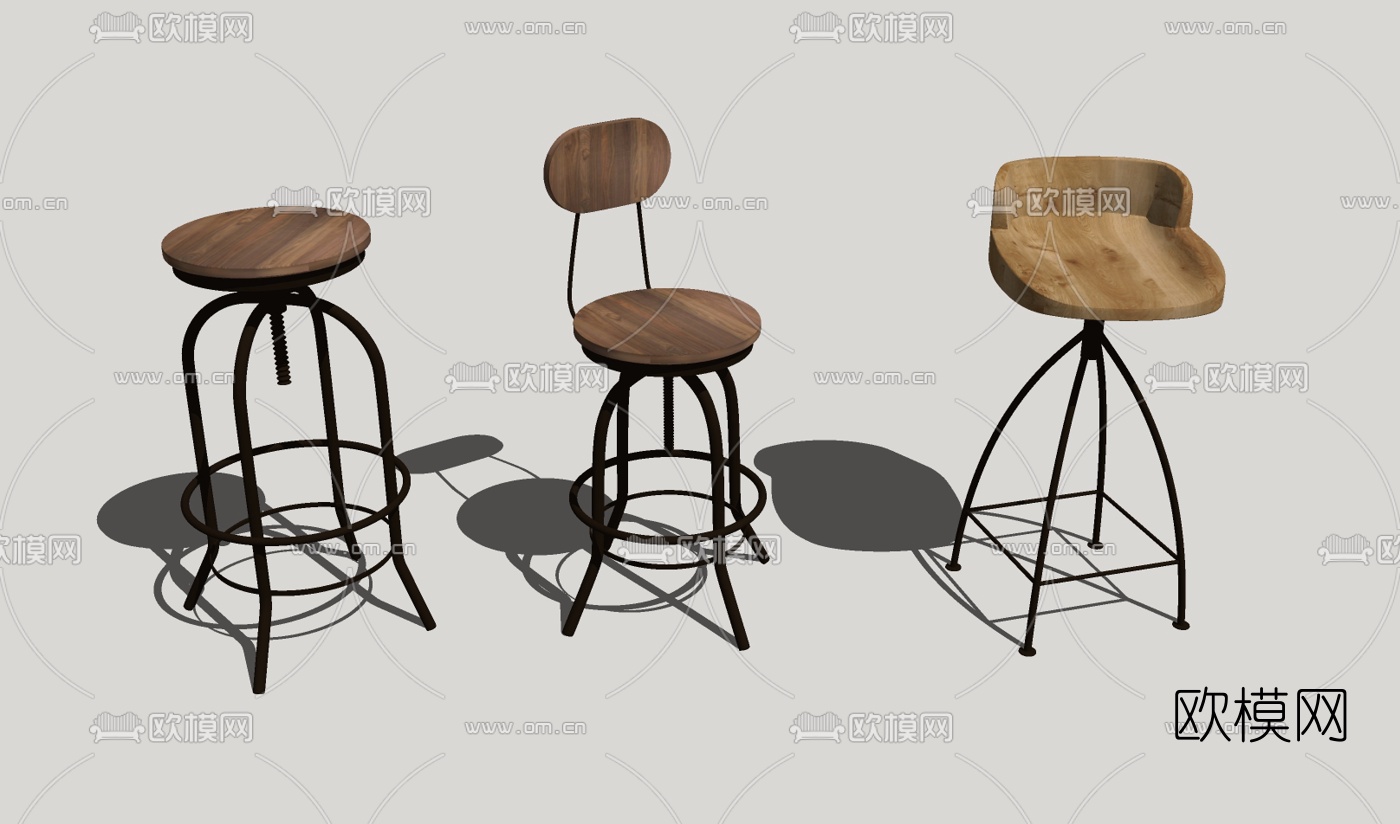 工业风吧椅组合su模型下载