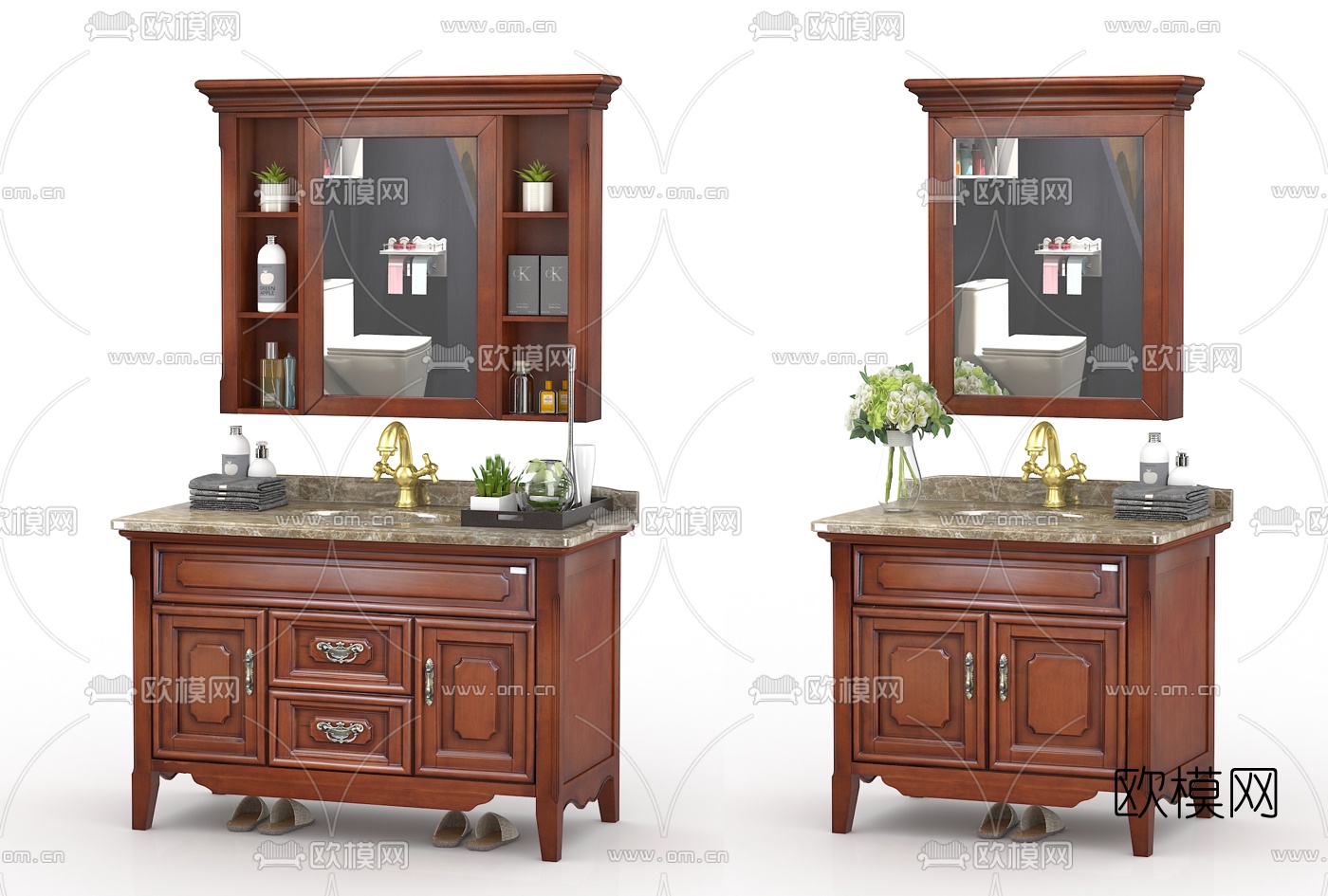 美式实木浴室柜洗手台3d模型下载