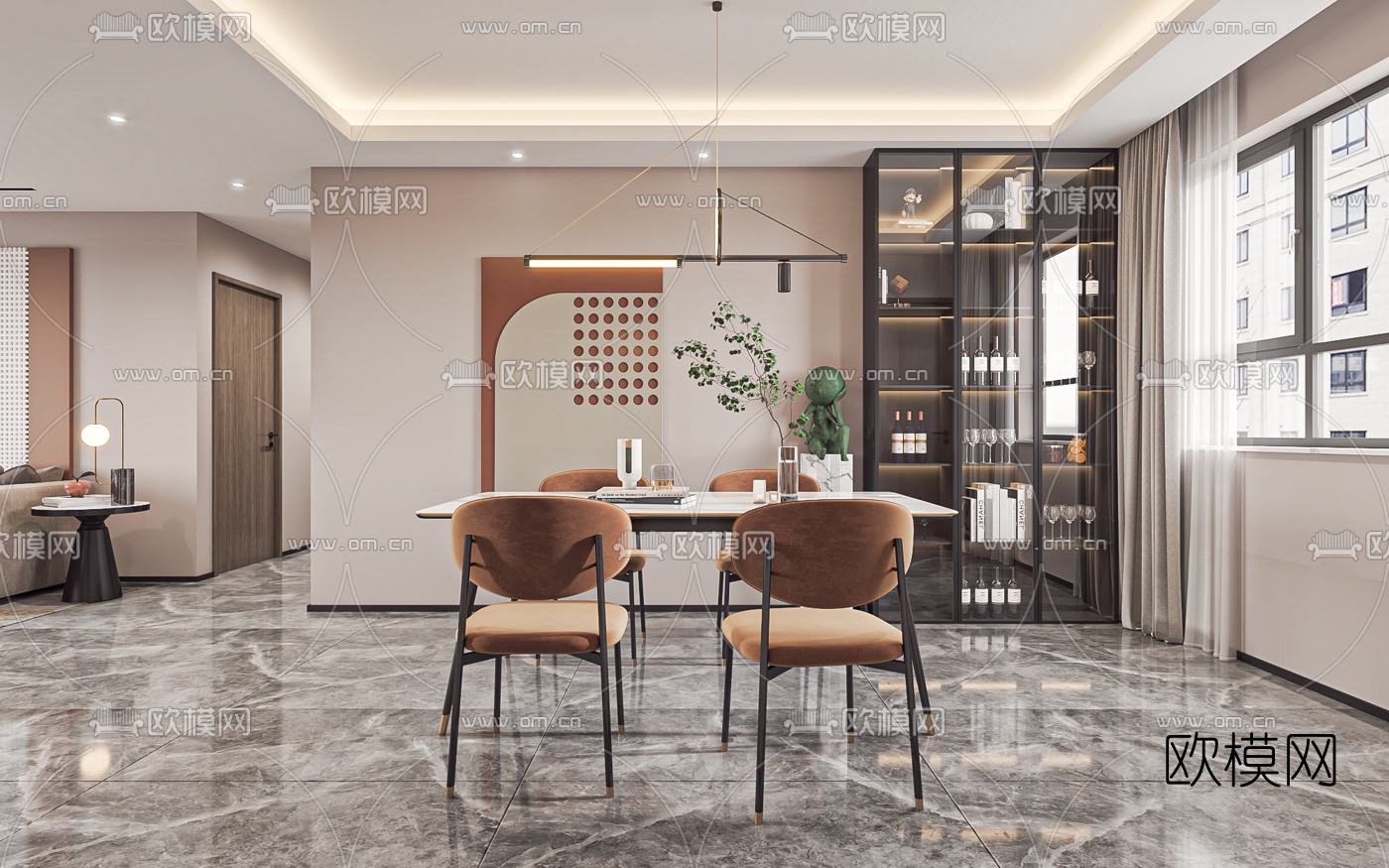 现代客厅餐厅3d模型