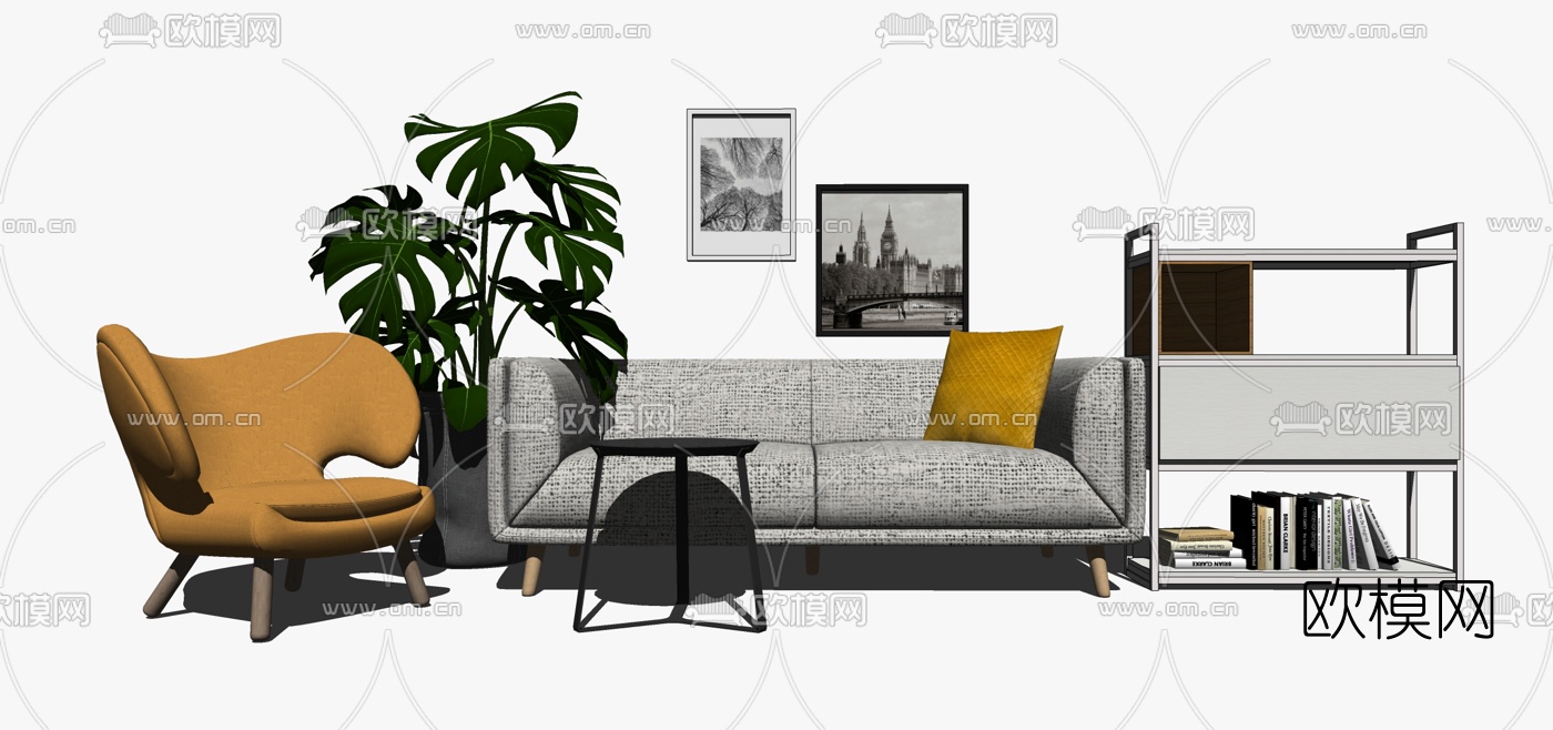 北欧布艺沙发组合su模型下载