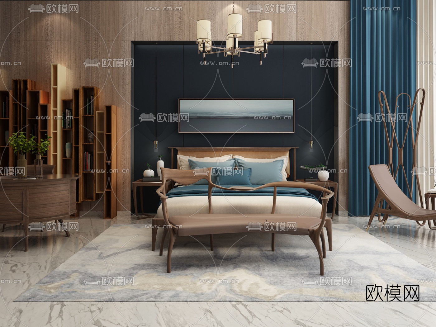 后现代卧室主人房3D模型下载（渲染图1）