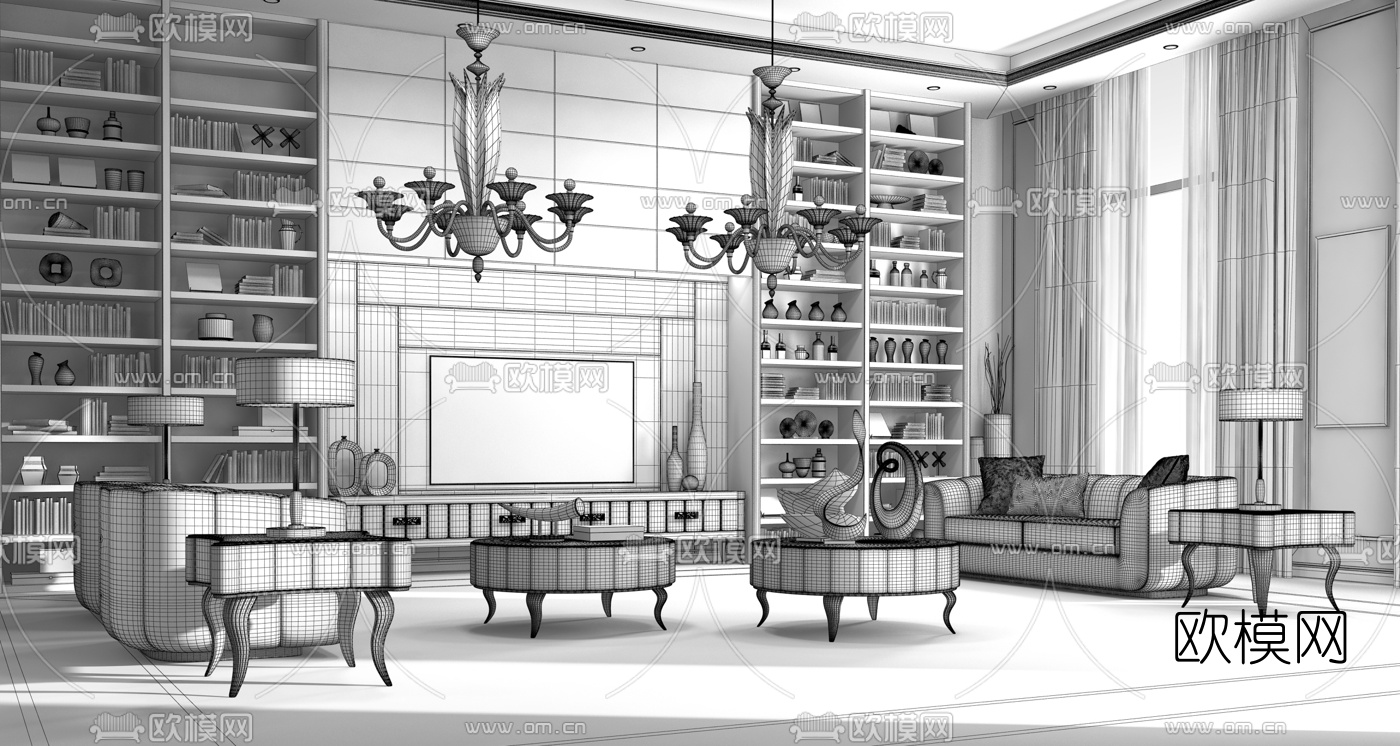 意大利VALDERAMOBILI品牌 新古典轻奢客厅3d模型下载（渲染图2）