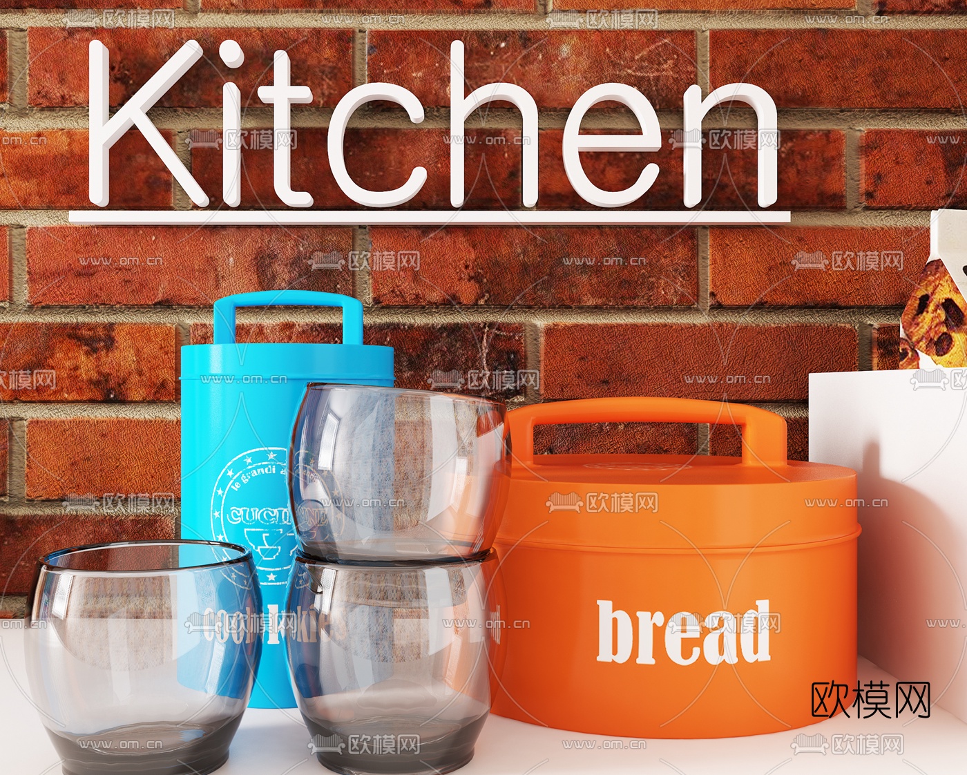 北欧厨房橱柜3d模型下载（渲染图2）