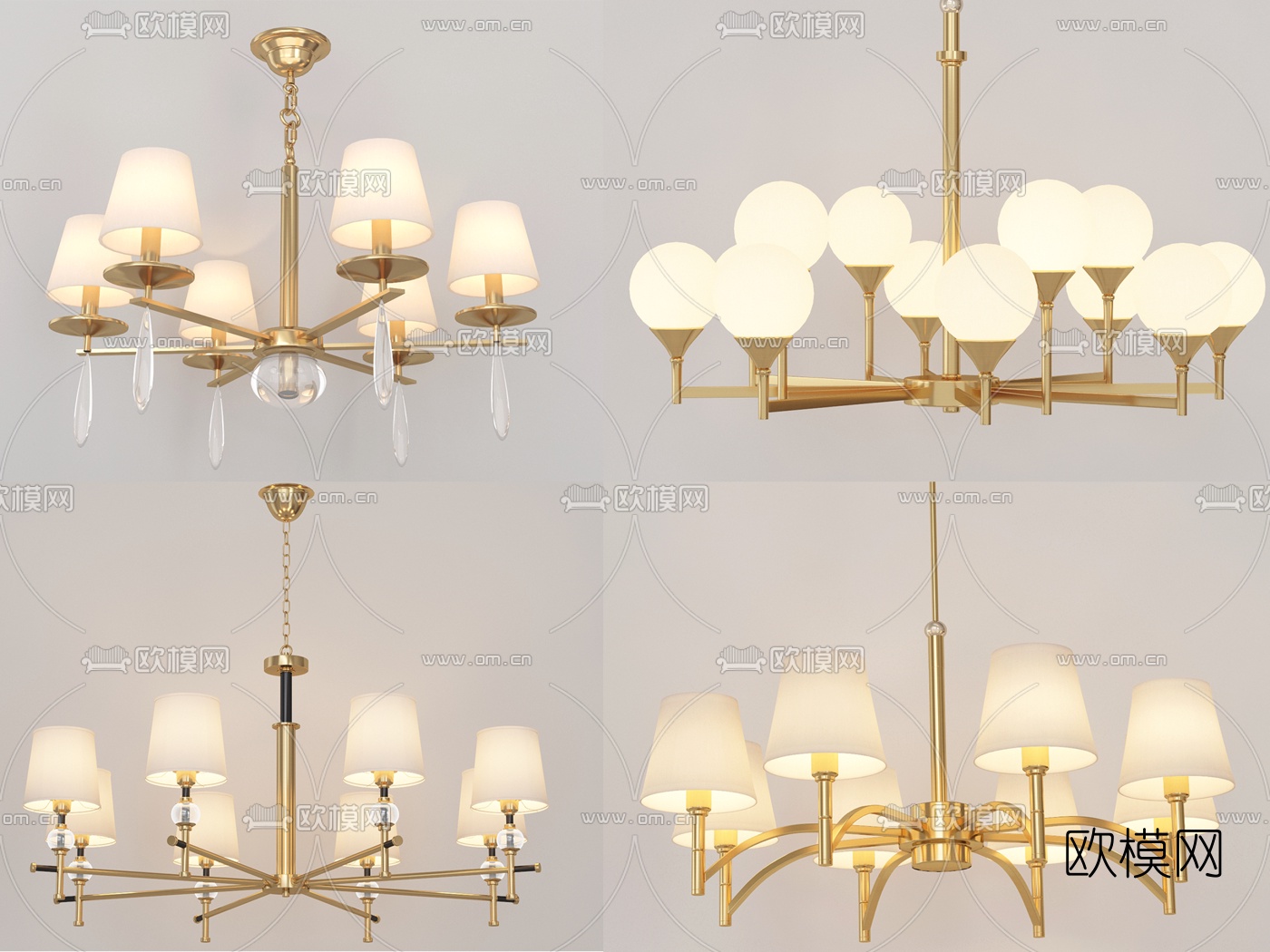 美式金属多头吊灯3d模型下载（渲染图1）