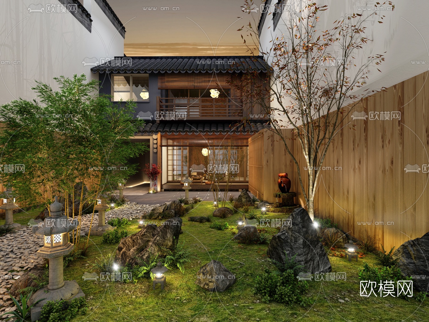 中式庭院花园3D模型