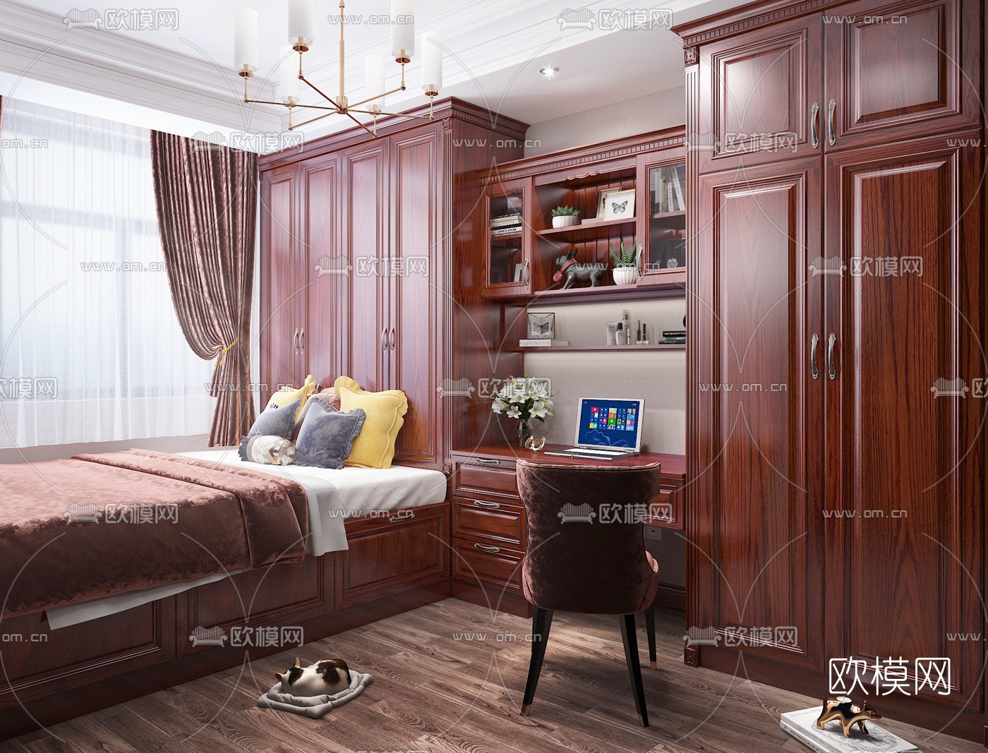 美式榻榻米卧室3d模型下载