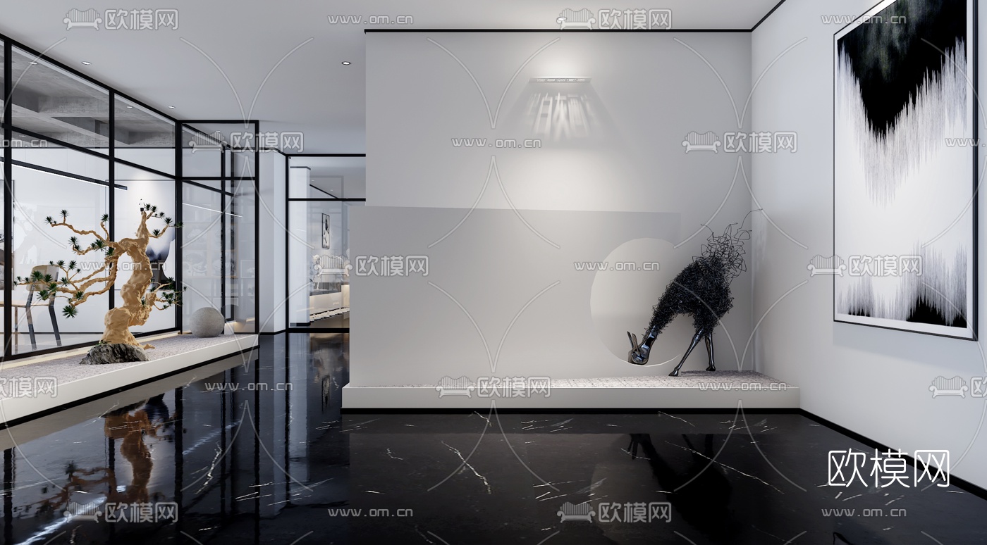 现代高级灰美术画室3d模型下载（渲染图4）