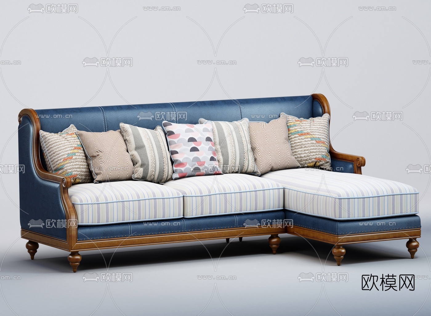 美式轻奢转角多人沙发3d模型下载（渲染图1）
