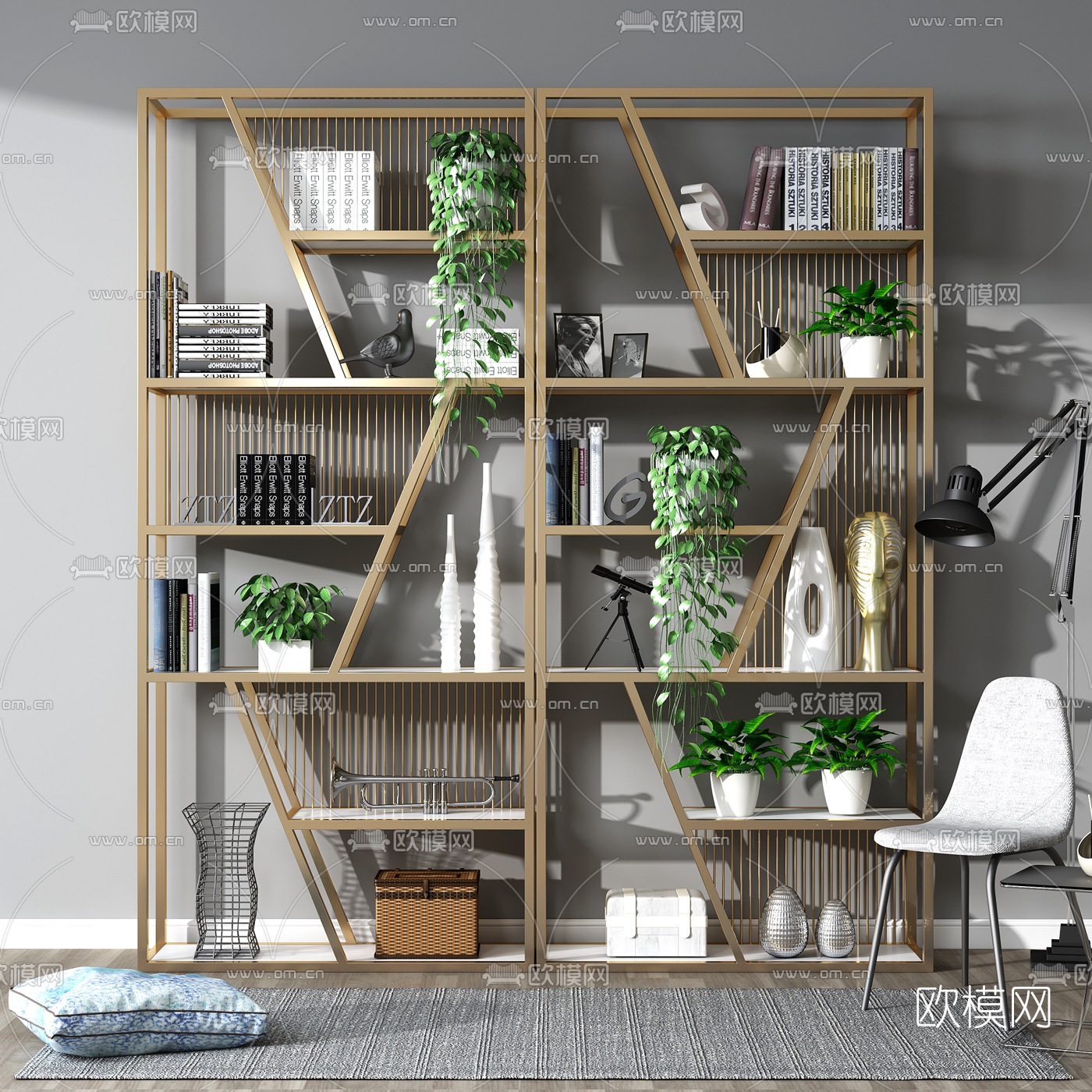 新中式金属装饰柜3d模型下载