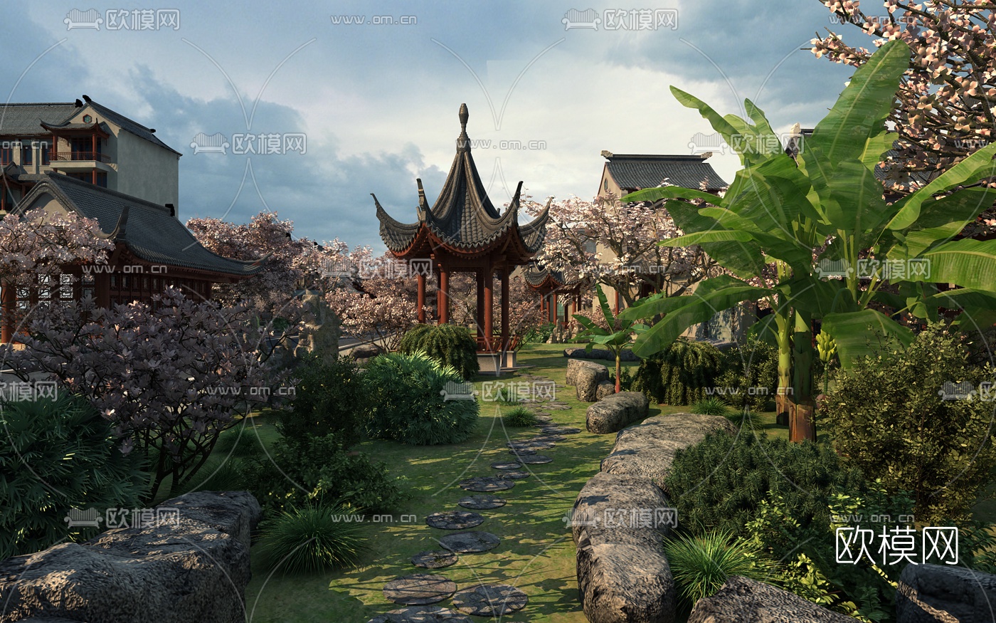 中式园林景观3d模型