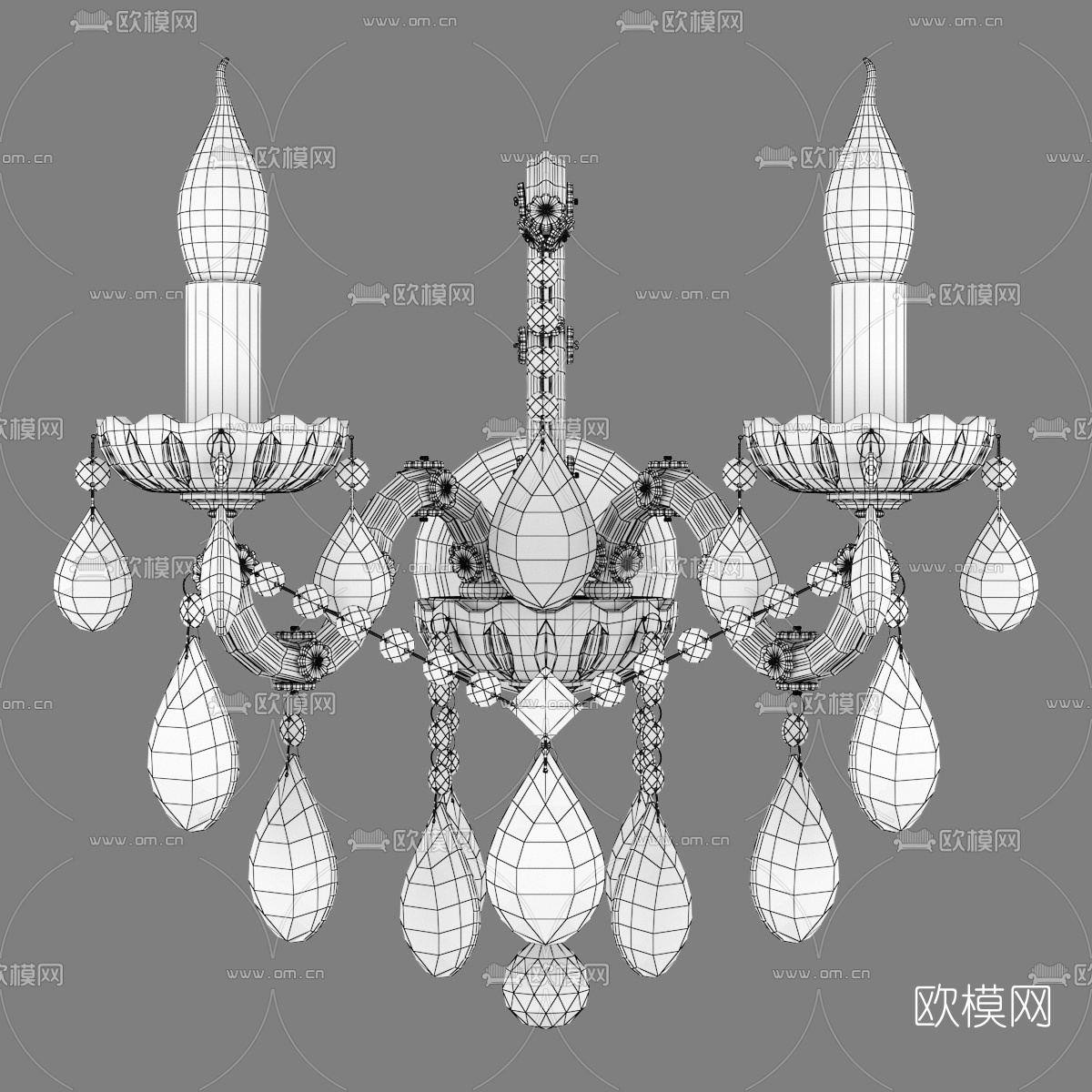 欧式水晶烛台双头壁灯3d模型
