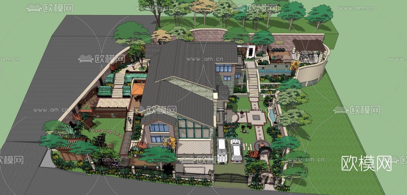欧式独栋别墅su模型下载（渲染图4）