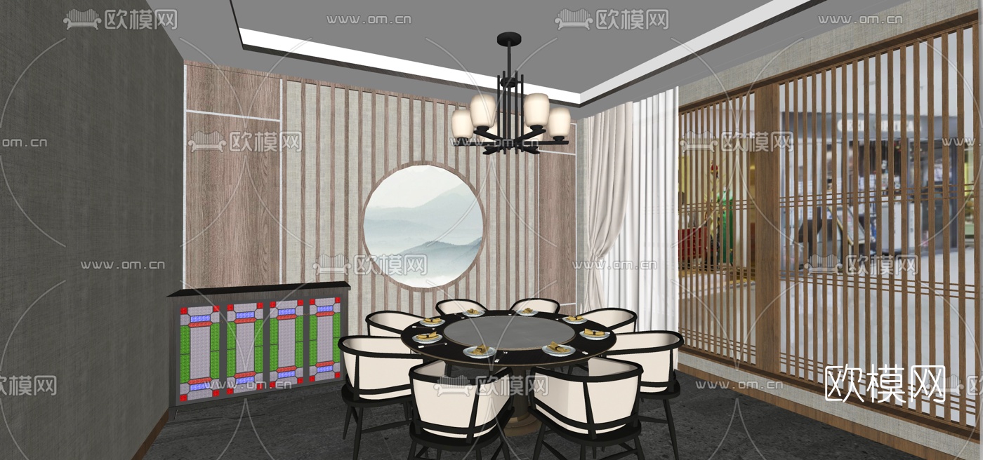 新中式餐厅su模型