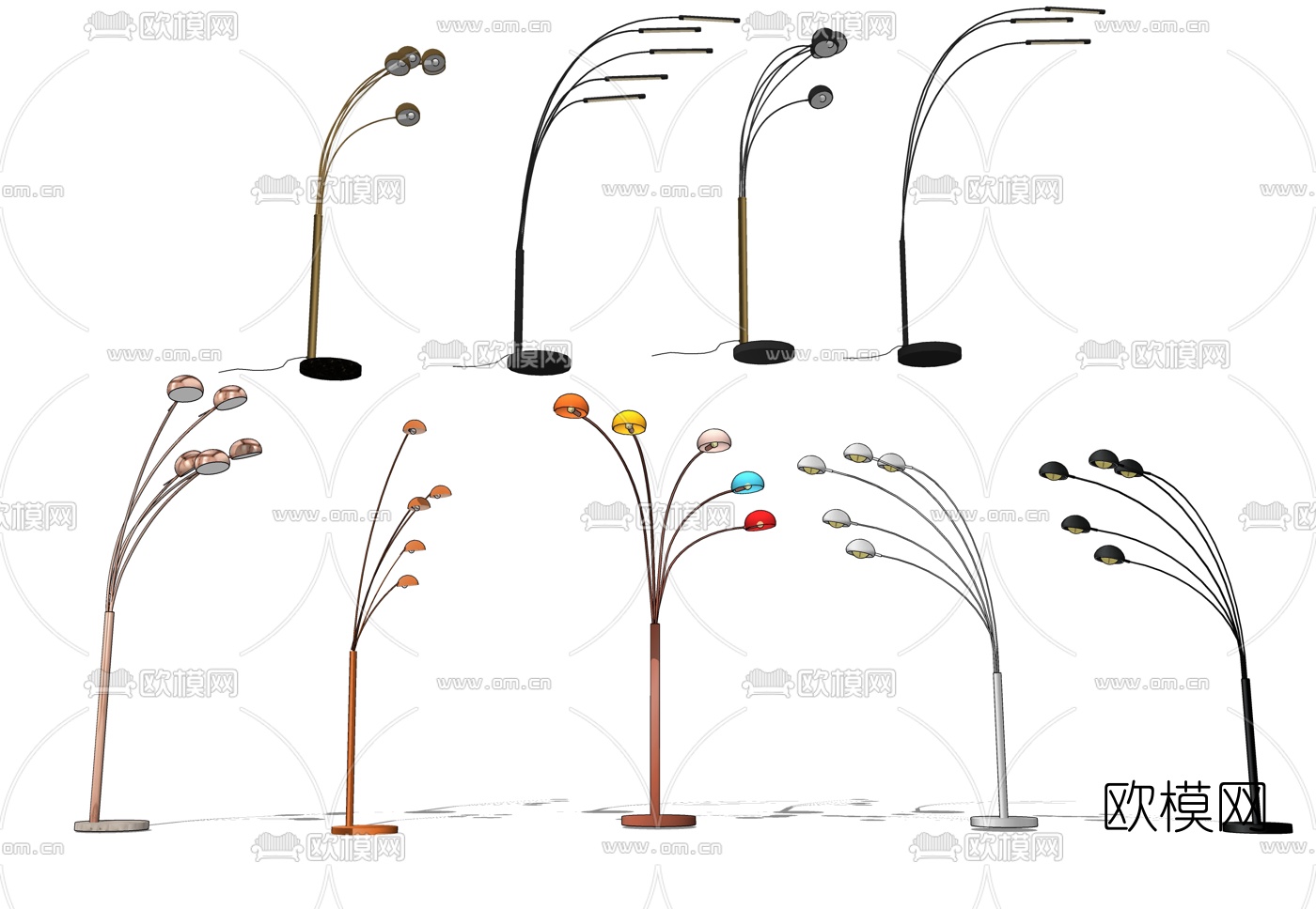 现代金属落地灯组合su模型下载（渲染图2）