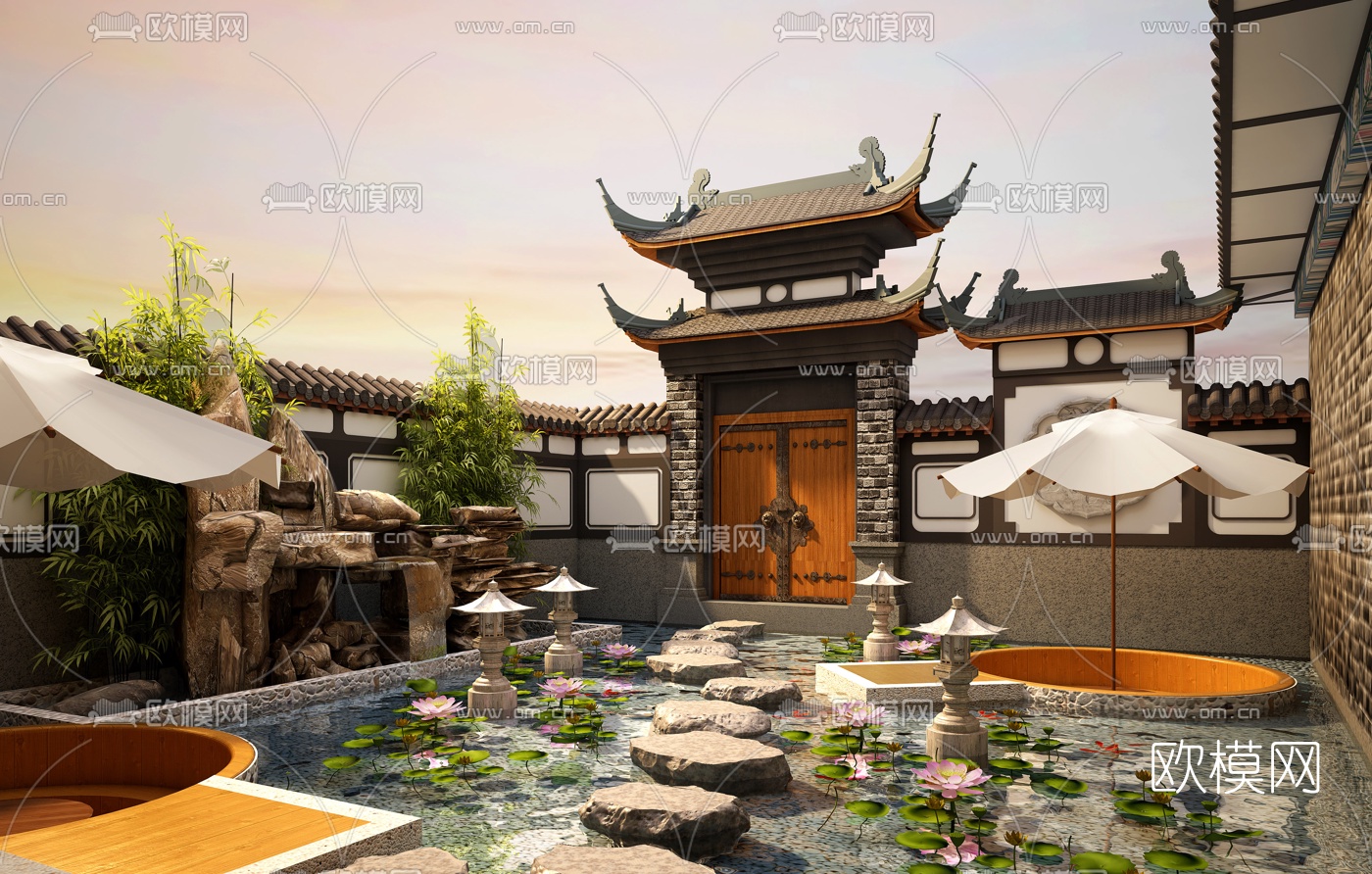 中式庭院花园3d模型