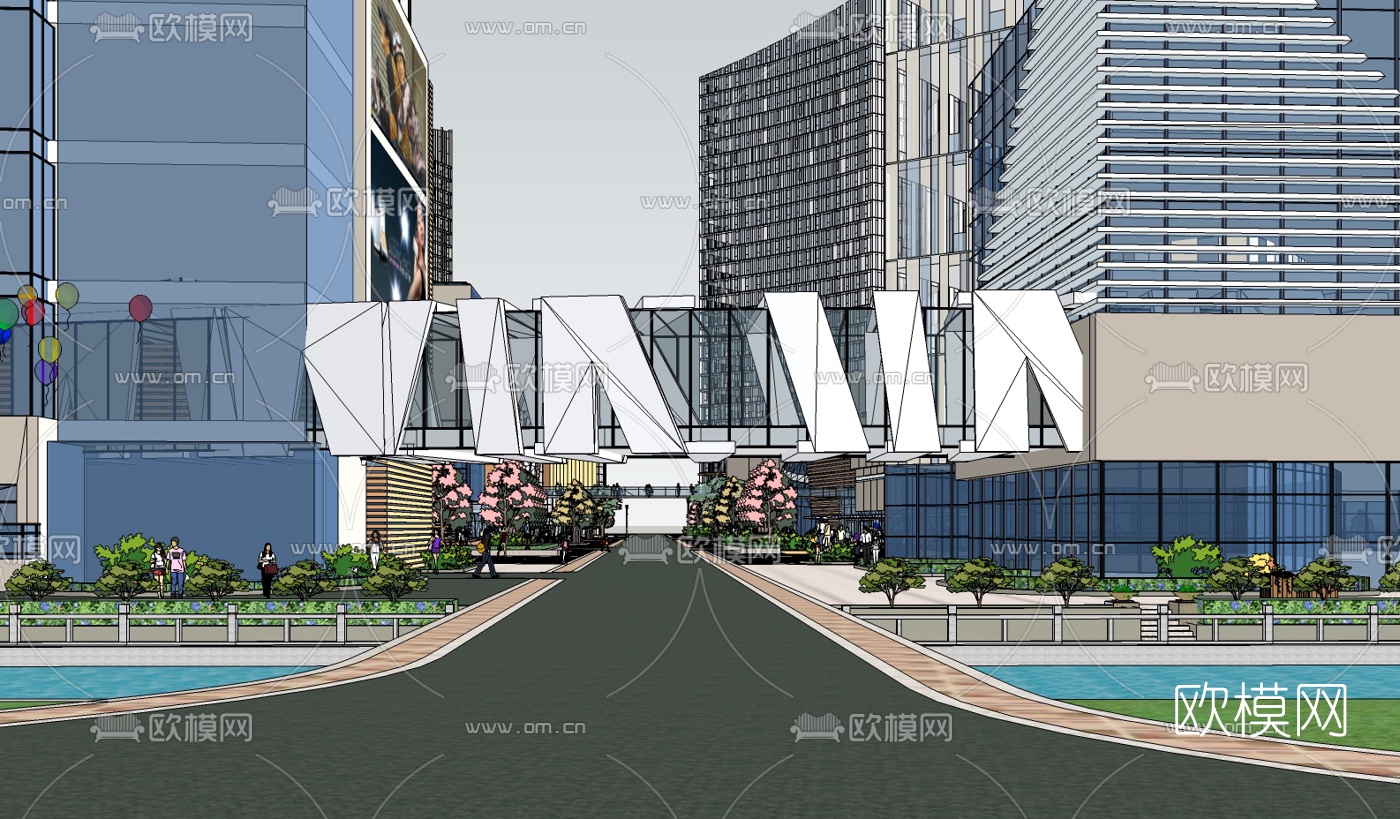 现代商业街su模型