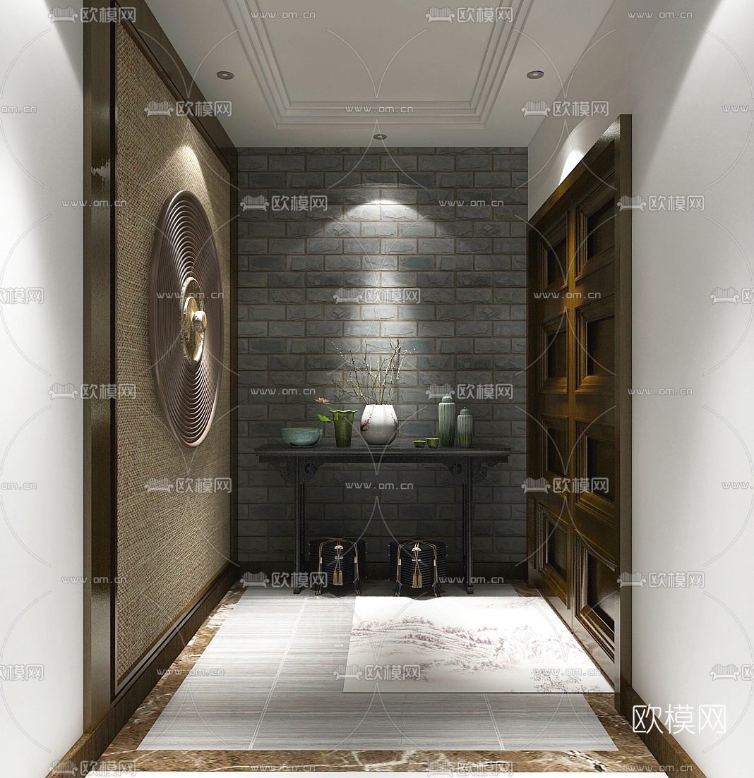 中式玄关端景台走廊过道3D模型下载_ID10076899_3dmax免费模型-欧模网