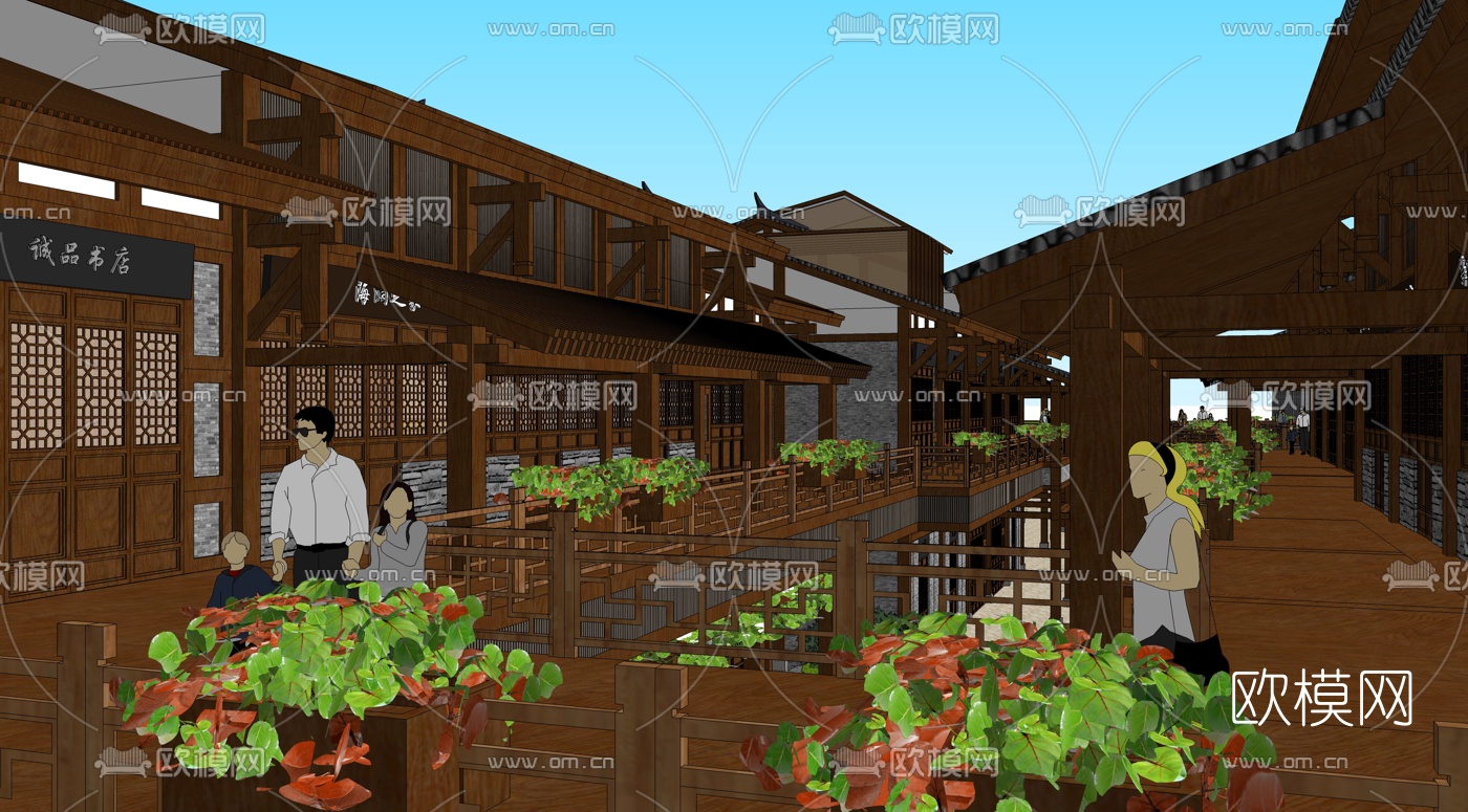 中式商业街规划su模型下载（渲染图9）