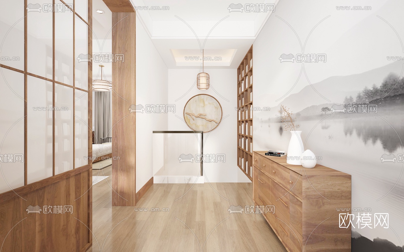 中式禅意主卧茶室3d模型下载（渲染图2）