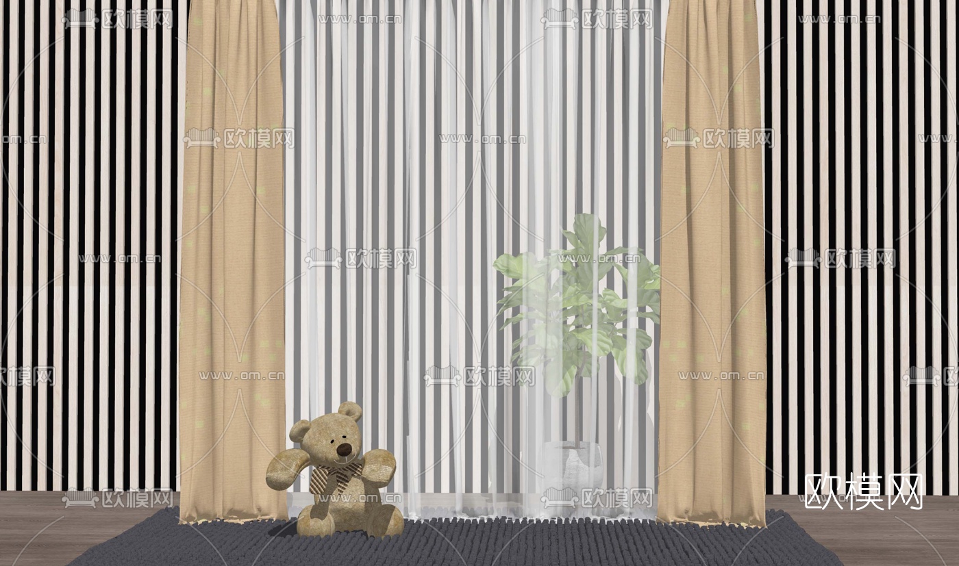 现代布艺窗帘su模型下载（渲染图2）