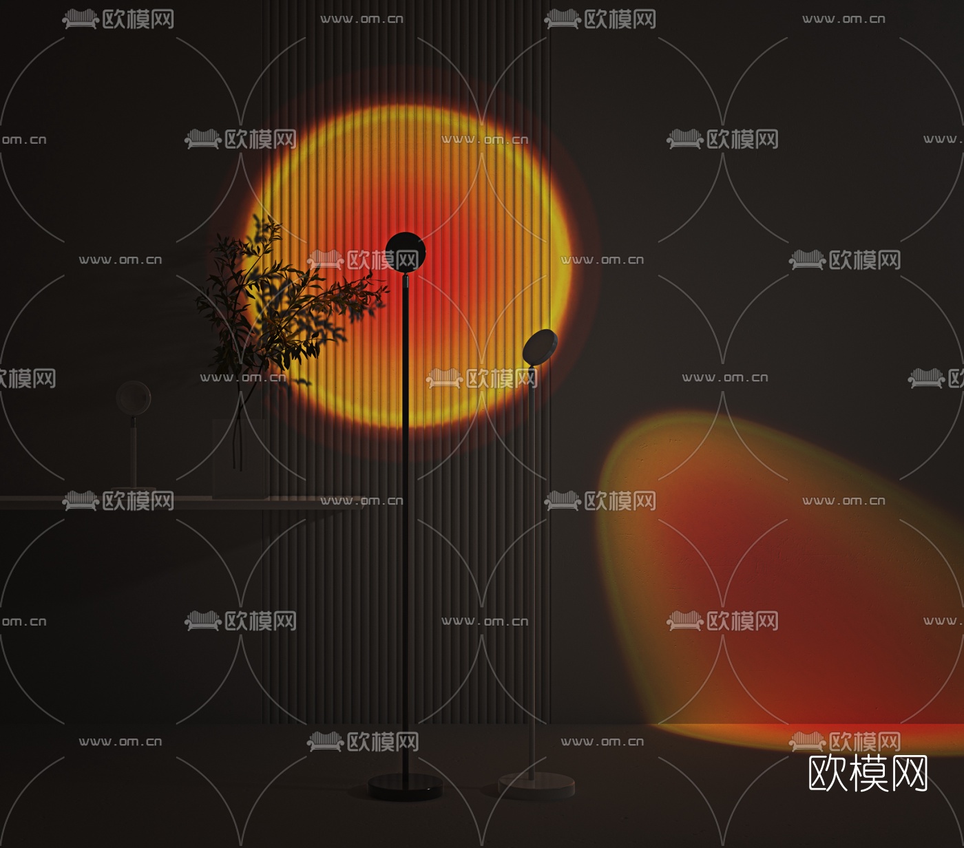 现代落日落地装饰灯3d模型下载（渲染图4）