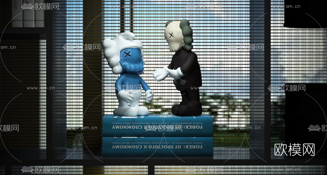 尚石设计 现代×KAWS公仔手办摆件3d模型下载（渲染图1）