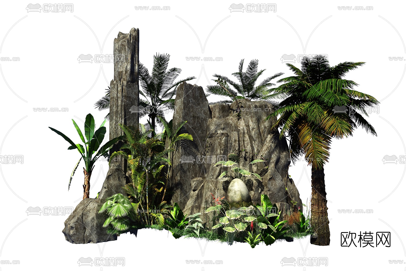 现代假山绿植景观小品3d模型下载