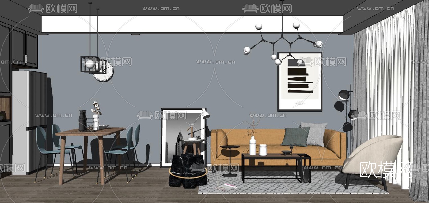北欧客厅餐厅SU模型