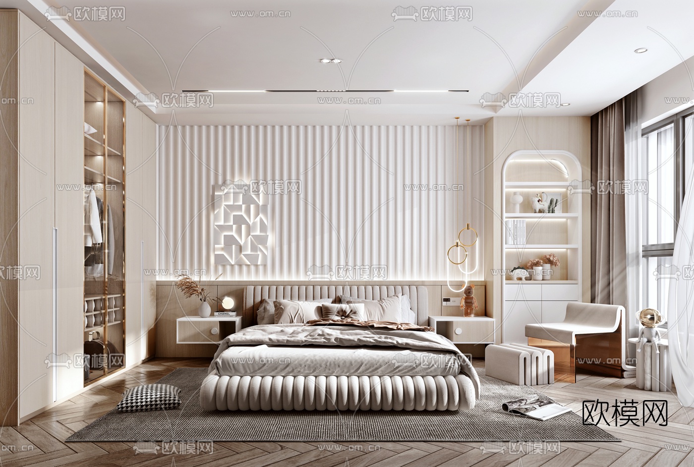 北欧卧室su模型下载（渲染图1）