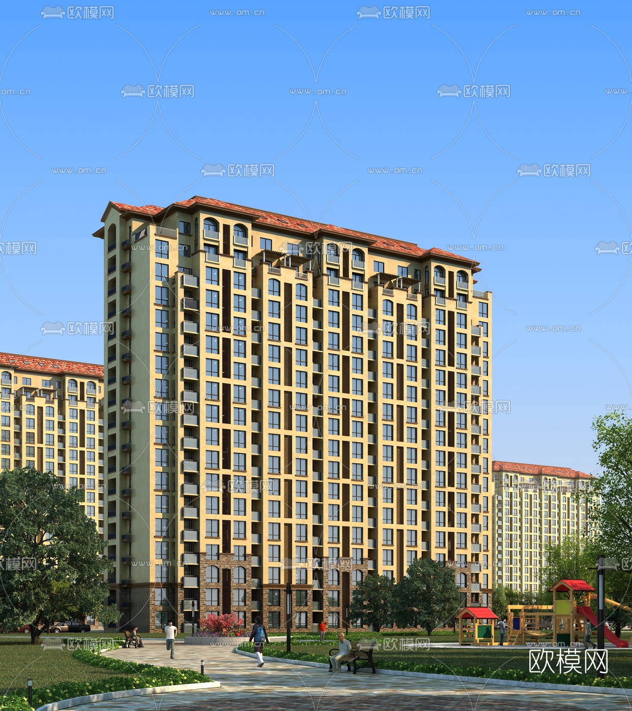 现代住宅区建筑外观3d模型下载